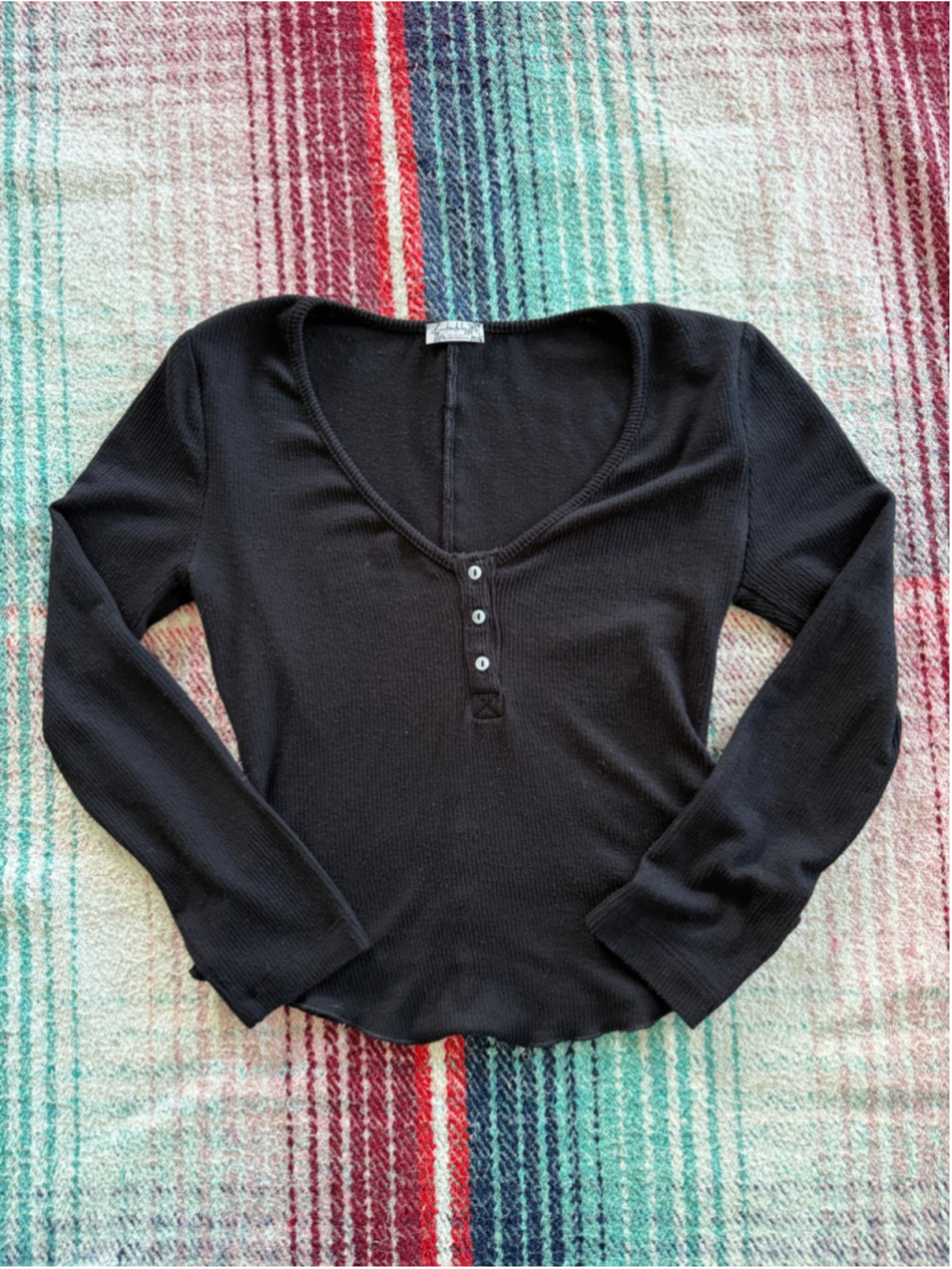 Free People Intimately Black Henley Top XS